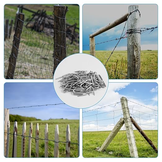 300 pcs Wire Staples,Fence Staples,u Shaped Nails,Steel U Nails for Fencing | U Shaped Wire Nails, Galvanized Barbed Wire Fencing Staples,Fasteners for Wood Garden Barbed Chicken Wires Hardware