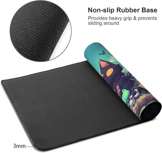 Cute Anime Cats Gaming Mouse Pad, Colorful Anime Desk Mat with Anti-Slip Base & Stitched Edges,35.4" x 15.7" in Table Mat for Computer Desktop, Beautiful Workstation Decor