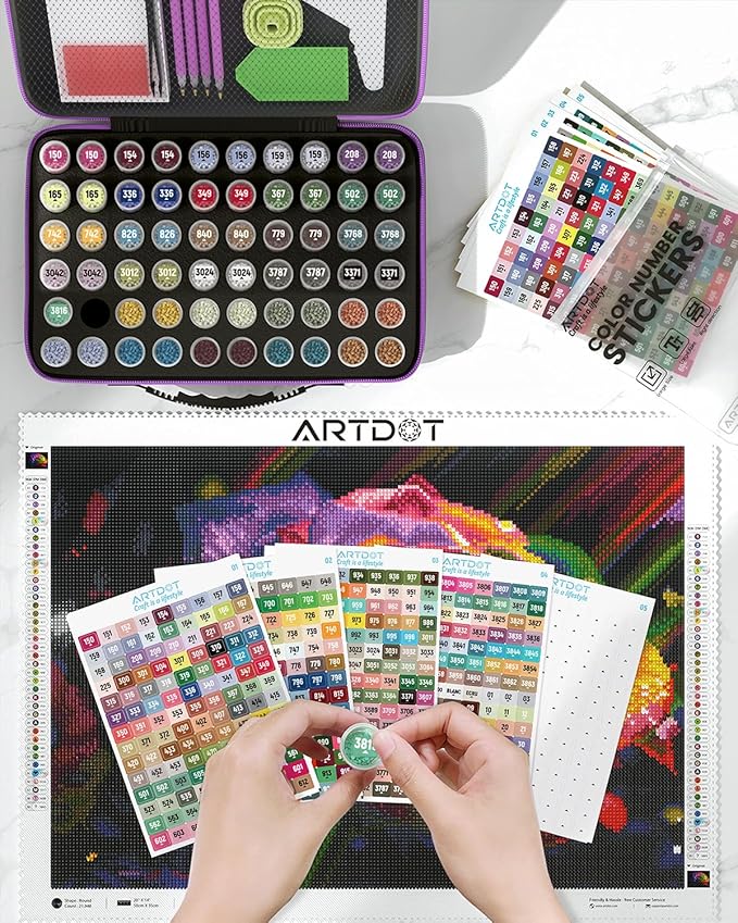 ARTDOT 2 Set Label Stickers for Diamond Art Storage Kits for Adults, 489 Colors Stickers Matched with Actual Embroidery Floss as Diamond Painting Accessories and Cross Stitch Supplies