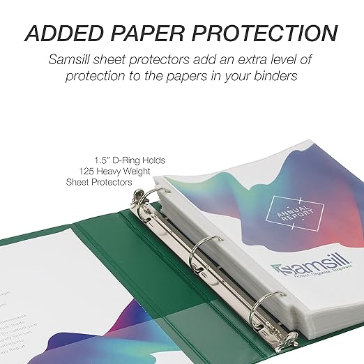 Samsill Durable 1.5 inch 3 Ring Binder, D Ring Binder, 100% Recycled Chipboard, Green, 4 Pack
