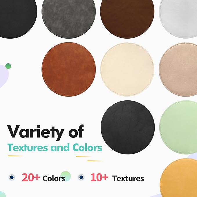 Mouse Pad，Round Mouse Pad，PU Mouse Pad，Leather Mouse Pad with Stitched Edge Micro-Fiber Base with Non-Slip Waterproof，Mouse Pad for Computers，Laptop，9 x 9 Inch (Gray)