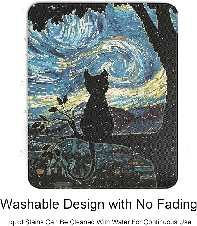 Cute Black Cat Square Mouse Pad,Aesthetic Cat Mouse Pads for Wireless Mouse Desk Accessories,10"X8" Travel Mousepad with Non-Slip Rubber Base, Stitched Edge Mouse Pads for Desk,Computers,Laptop,Office
