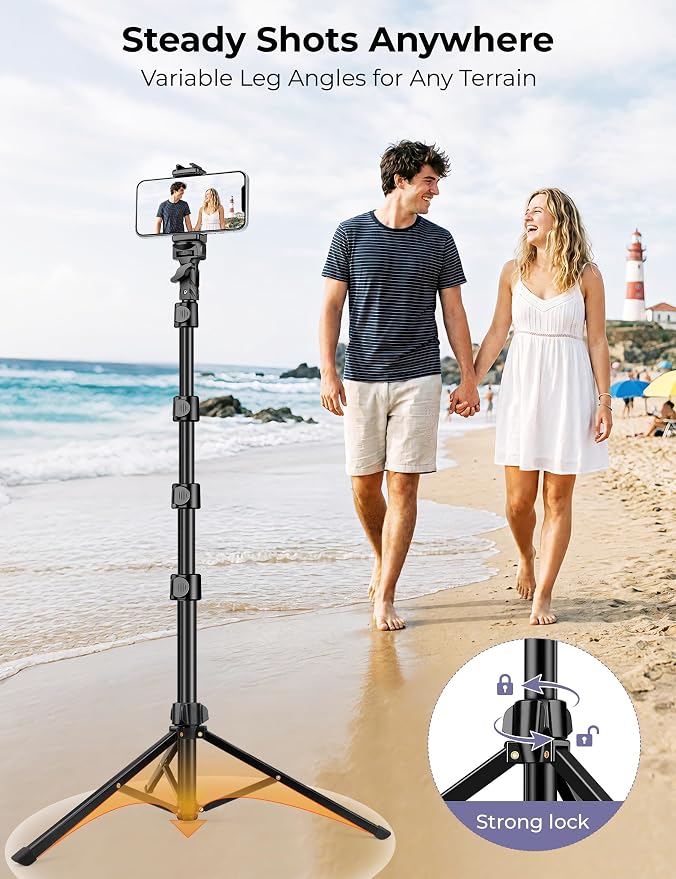 Phone Tripod Stand, 81" Tall Cellphone Tripod for iPhone with Gooseneck | Flexible Portable Phone Stand for Recording with Remote, Compatible with iPhone 17 16 15 Pro Android Camera
