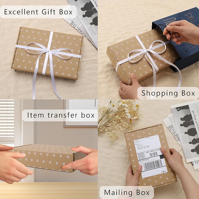 BIOBROWN 9x6x2" Small Shipping Boxes 25 Pack, Kraft Dots Corrugated Cardboard Mailer Boxes Bulk for Packaging Small Business Mailing Gift