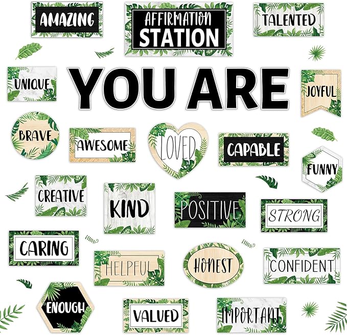 Greenery Affirmation Station Bulletin Board Set Classroom Decorations Simply Boho Eucalyptus Motivational Posters You Are Positive Affirmations Cutouts Farmhouse Inspirational for Classroom Wall Decor