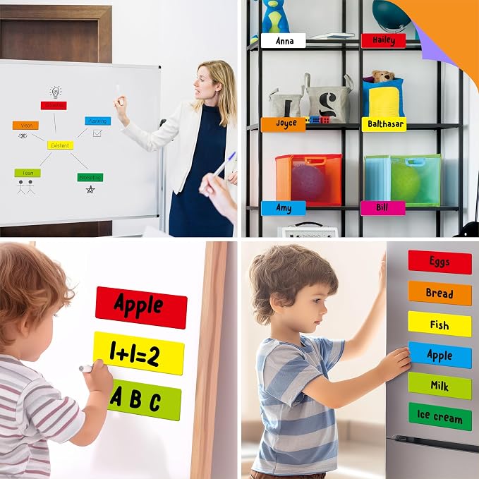 99 PCS Magnetic Name Tag Labels, 11 Colors Dry Erase Reusable Name Stickers for Whiteboards Locker Fridge School Office Home (1" x 3")