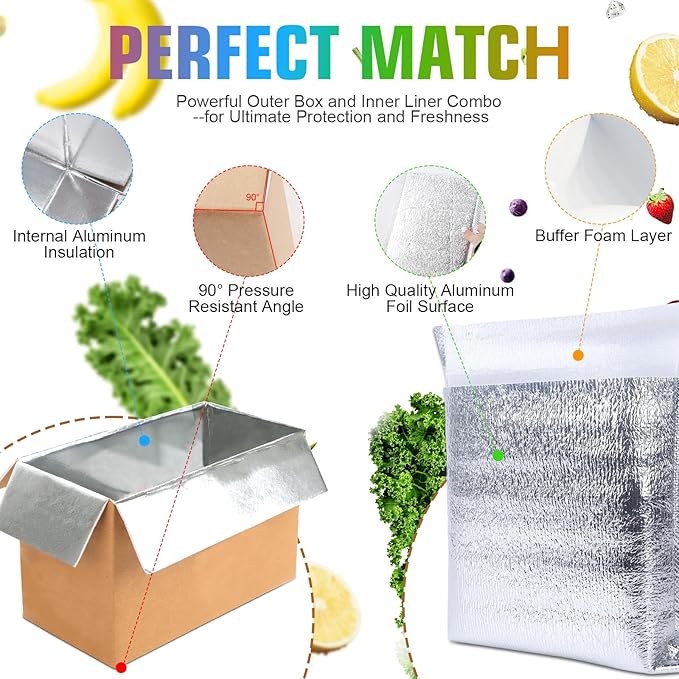 2 Pack Hot & Cold Double Insulated Shipping Box with Aluminum Foil Insulated Bag Liner, 8x4x5 Inch Reusable Hot & Frozen Food Delivery Insulated Carton for Shipping, Mailing, Packing, Moving