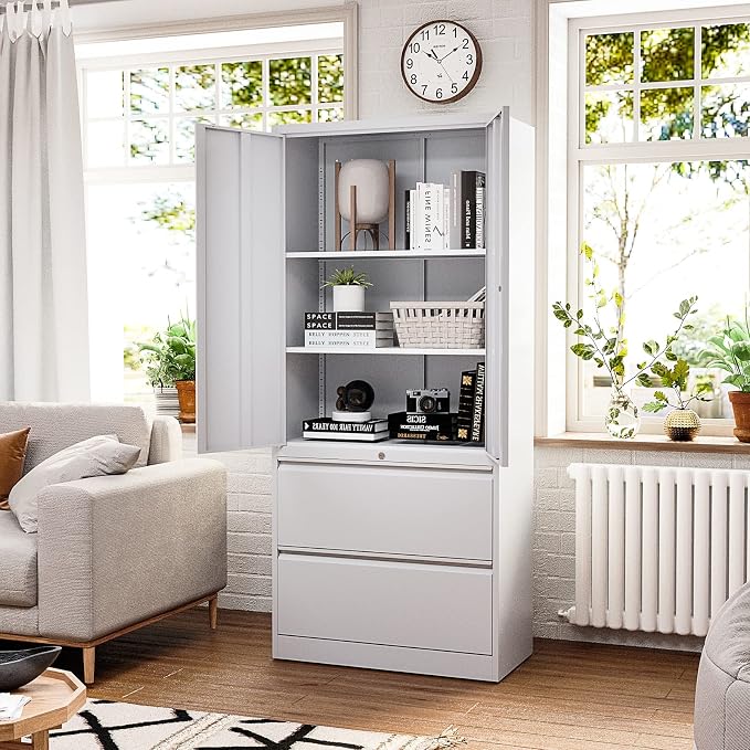 Fesbos Metal Steel Storage Cabinets with Lockable Drawers and Doors Lateral File Cabinets Steel Metal Filing Lockers for Home Office Hanging Files Letter/Legal/F4/A4 Size