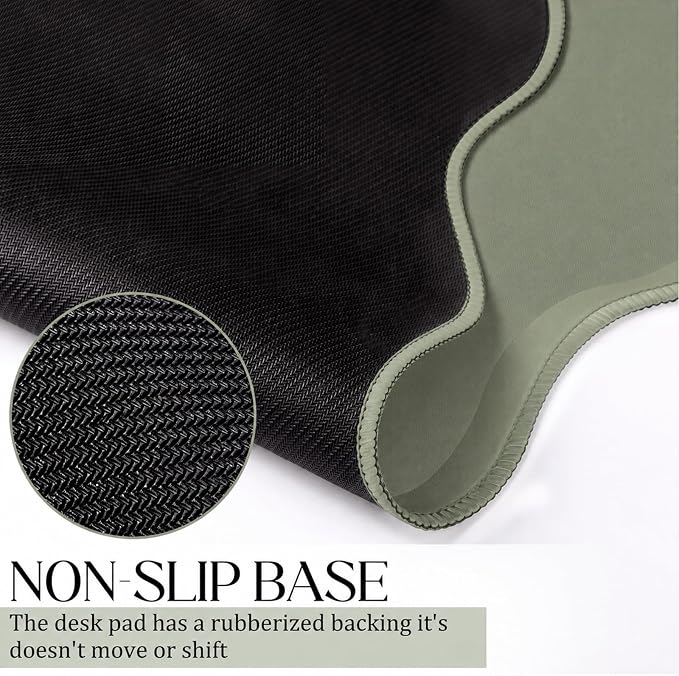 Hahafelt Scalloped Desk Mat Waterproof,Sage Green,31.5 X 15.8 Inches | Coquette Preppy Style for School Office Makeup Vanity, Nonslip Gaming Desktop Protector with Scalloped Stitched Edge Mat