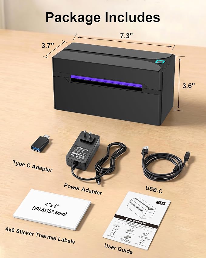 Bluetooth Thermal Label Printer,4x6 Shipping Label Printer | Wireless Label Printer for Small Business and Shipping Package, Compatible with iPhone, Android, Shopify, Amazon, USPS, Black