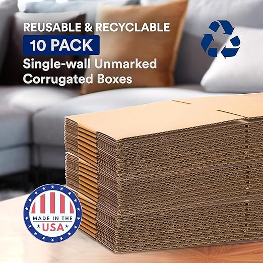 BOX USA Moving Boxes 18"L x 14"W x 12"H (10-Pack) + Packaging Tape 2" x 25yd (1-Pack) - Moving Supplies Bundle