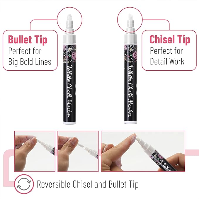 Mr. Pen- White Chalk Markers, 4 Pcs, Assorted Size, Liquid Chalk Pen for Chalkboards