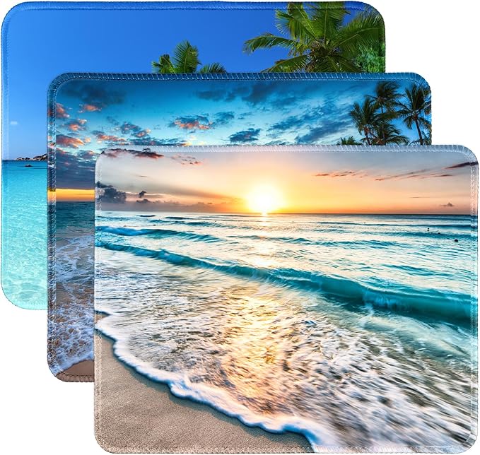 3 Pack Small Mouse pad Beach Square Mouse Mat for Wireless Mouse Office Computer Mousepad for Desk Mat Laptop with Non-Slip Rubber Base (Sea)
