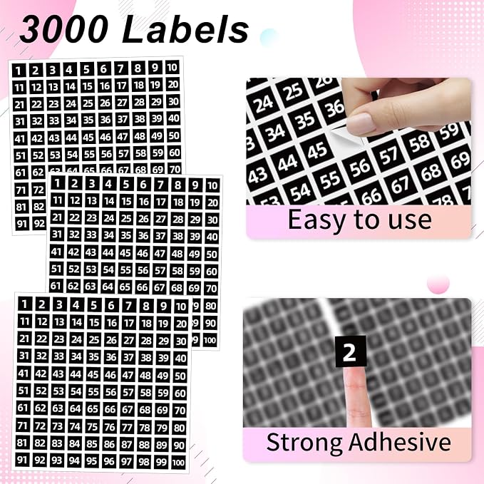 STARLIBOO 1 to 100 Consecutive Number Stickers, 0.4 inch Square Small Number Stickers Labels for Inventory, Storage, Organizing, Boxes, Bins, Toolbox, Locker (3000 Labels, Black)