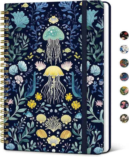 Taja Lined Spiral Notebook Journal for Women A5(5.8" × 8.3"), Cute Hardcover Notebook for Work, School & Note Taking, Pretty College Ruled Journal for Writing, 140 Pages, Jellyfish Drift