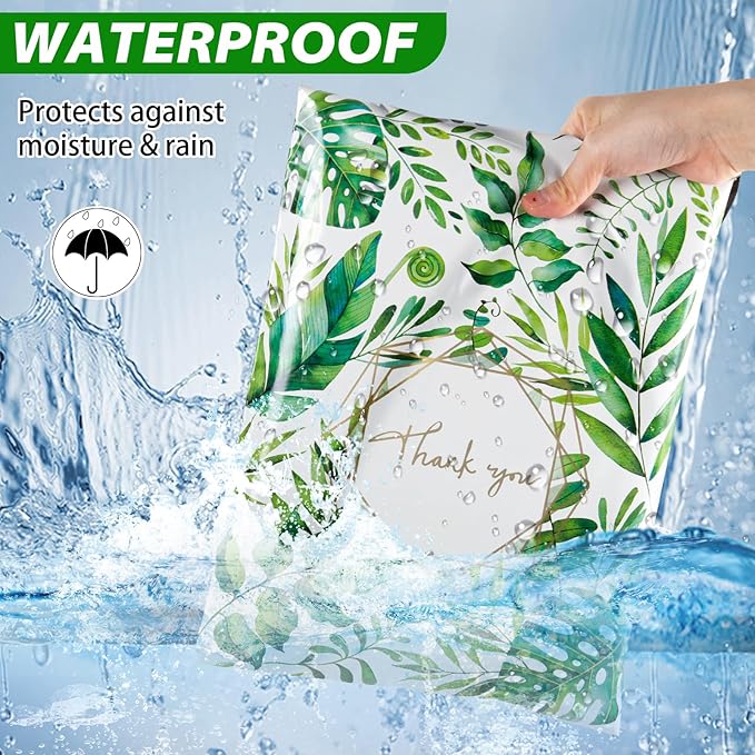 Oududianzi Poly Mailers 10x13, 100 Pack Thank You Shipping Bags, Mailing bags, Mailers Poly Bags for shipping, Shipping Envelopes, Packaging Bags for Shipping - Green leaf