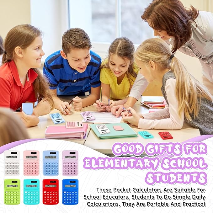 LEIFIDE 24 Pack Pocket Calculator Small Bulk Basic 4 Function Calculator 8 Digit Display Battery Powered for Desktop Home Office School Student Kids (Multicolor)