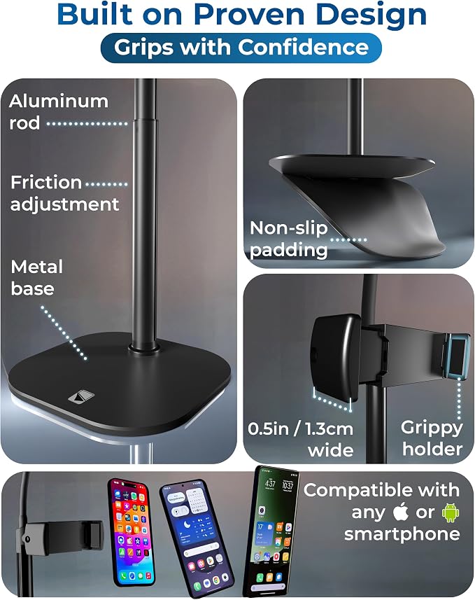 COOPER ChatStand Halo Sturdy Phone Stand for Recording with Light for Desk | 9-13" Adjustable, Weighted Base, iPhone Stand & Phone Holder, Ring Light Tripod for Video Recording, Filming, Fits all Phones