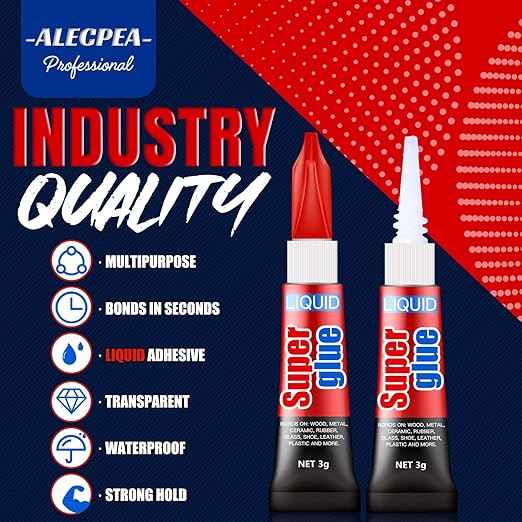 Super Glue, 6 X 3g, Liquid Instant Glue for Metal and Ceramic | Liquid Cyanoacrylate Glue Sets In 10-45 Seconds For Models, Crafts, Ceramics, Hard Plastic, Metal, And Wood