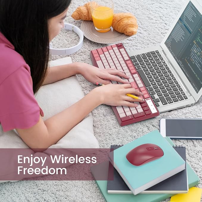 Wireless Keyboard and Mouse Combo, Lovaky 2.4G Full-Sized Ergonomic Keyboard Mouse, 3 DPI Adjustable Cordless USB Keyboard and Mouse, Quiet Click for Computer/Laptop/Windows/Mac (1 Pack, Rose) | Ergonomic, Low profile Keys, 3 DPI Adjustable, 2.4G Quiet...