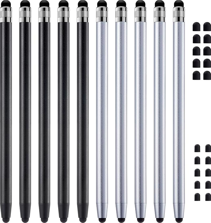 ChaoQ Stylus Pen for Touchscreen, 10pcs Stylus Pen for iPad iPhone Android | High Sensitivity and Precision, Suitable for iPad iPhone Android and All Touch Screens (Black/Silver)