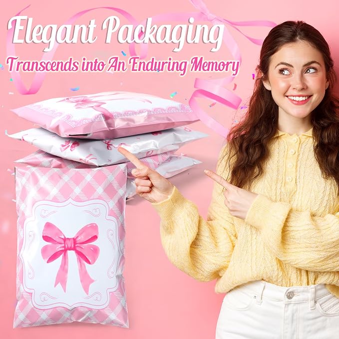 Pasimy 120 Pcs Pink Poly Bubble Mailers Bulk Cute Bow Poly Mailers 10x13 Inch Waterproof Self Adhesive Seal Padded Mailing Envelopes Coquette Mailing Bags for Shipping Small Business Packaging