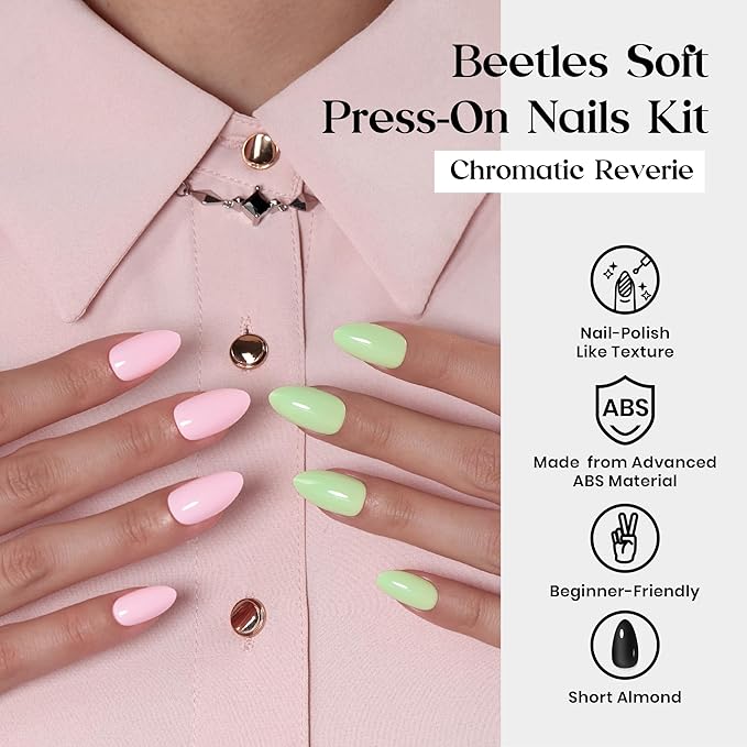 Beetles Press On Nails Kit - Chromatic Reverie | 720Pcs 24 Colors Short Almond Press On Nails | 15 Sizes French Glossy Glitter With Nail Glue & Nail Tabs Stickers, Fake Nails Kit Art For Women