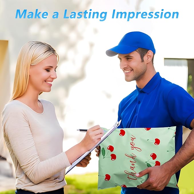 Thank You Poly Mailer 10x13 Inch 25 Pcs, Waterproof and Tear-Resistant Shipping Bags for Clothing, Strong Mailing Bags with Self-Seal, Cute Packaging Bags for Small Business - Cherry