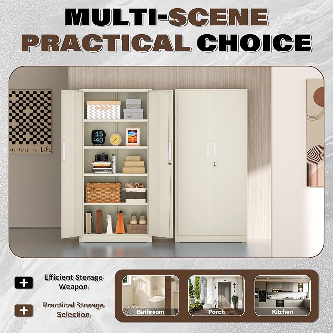 Incbruce 72” Metal Storage Cabinet, Locking Steel Storage Cabinets with 2 Doors and 4 Adjustable Shelves, Tall Lockable Tool Storages for Garage, Home, Office (Grey)