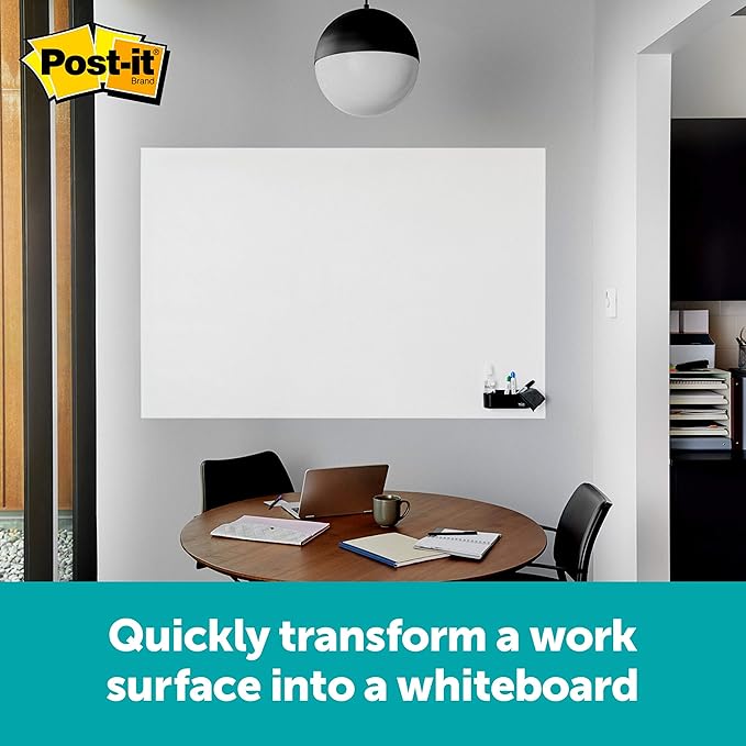 Post-it Easy Erase Permanent Marker Whiteboard Surface, Permanent Marker Wipes Away with Water, 4 ft x 3 ft, White Dry Erase Whiteboard Film (EE4x3)