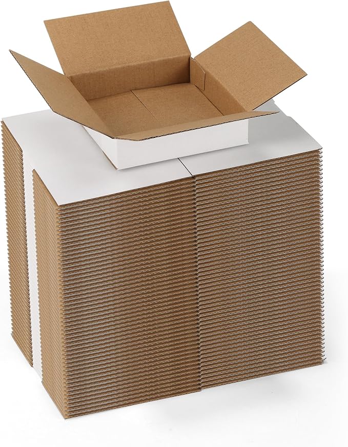 EXYGLO 50 Pack 4x4x1 Shipping Boxes for Small Business, White Corrugated Cardboard Small Box for Packaging, Moving, Mailing, and Storing