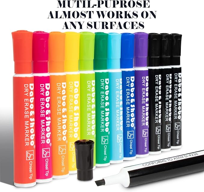 Dabo&Shobo Dry Erase Markers 24 Pack, 10 Assorted Colors With Low Odor Ink, Chisel Tip, Whiteboard Markers For Office