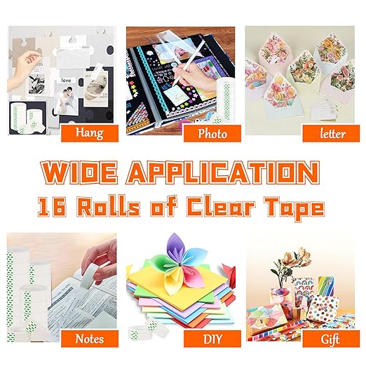 Transparent Tape Refills, 3/4-Inch x 1000 inch Clear Tape, 1 inch Core, Clear Tape Refill Rolls for Gift Wrapping, Home, School Office Supplies (16)