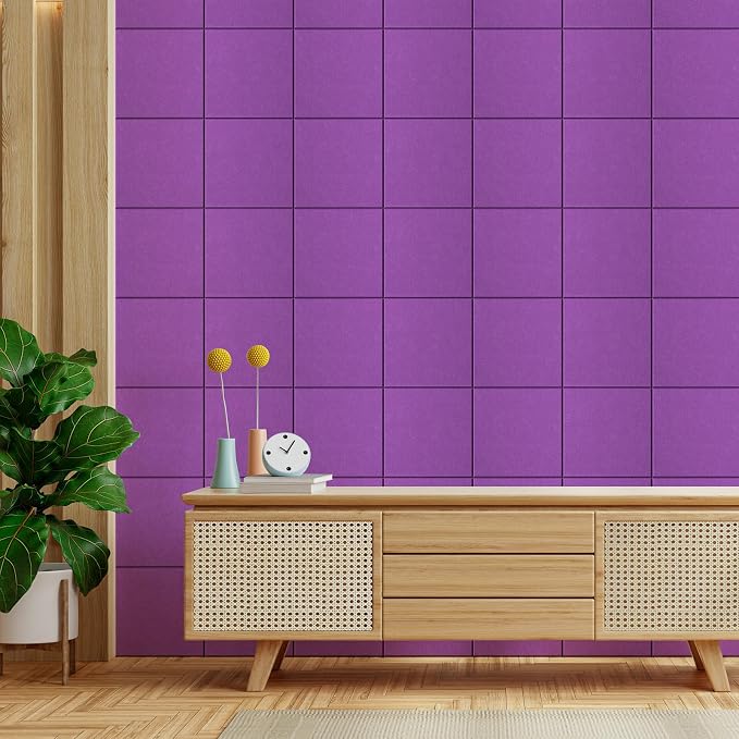 MaxGear Felt Bulletin Board 48" x 36", Violet Felt Wall Tiles Wall Decor | Modern Cork Board For Office Alternative, 12 Pack 11.8" x 11.8" Wall Panels With Push Pins, Vision Board Office & Home Decor