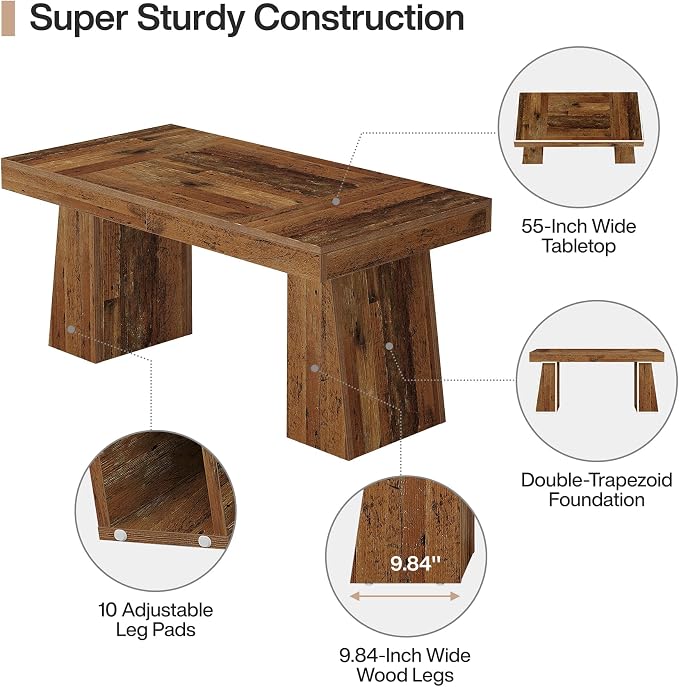 Tribesigns 55" Executive Desk, Wooden Office Desk with Double Pedestal, Modern Simple Computer Writing Table for Home Office, Mix Brown