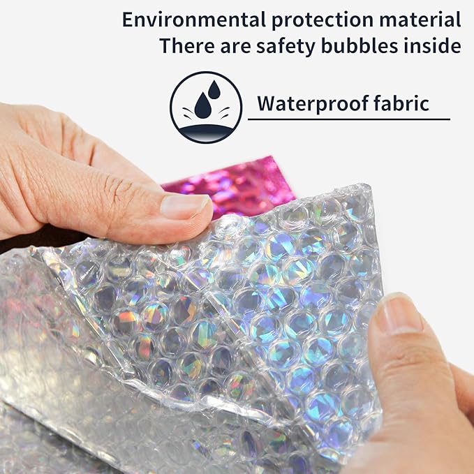 30 PCS 7 x 11 Inch Holographic Mailer, Mailing Envelopes Bubble Padded, Poly Bubble Mailers Padded Envelope Waterproof, Self Sealing Cushion Envelopes for Mailing Packing Shipping (Red)