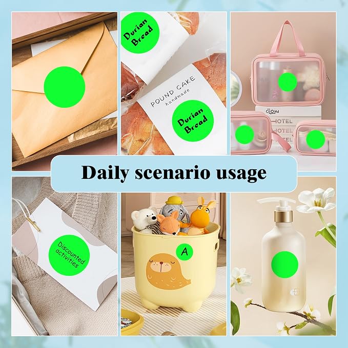 PARLAIM 2 Inch Round Adhesive Color-Code Dot Stickers,4Rolls/2000 per Rolls dots Label Dispenser Box, Circle Stickers Label Inch Coding Labels (Fluorescent Green)