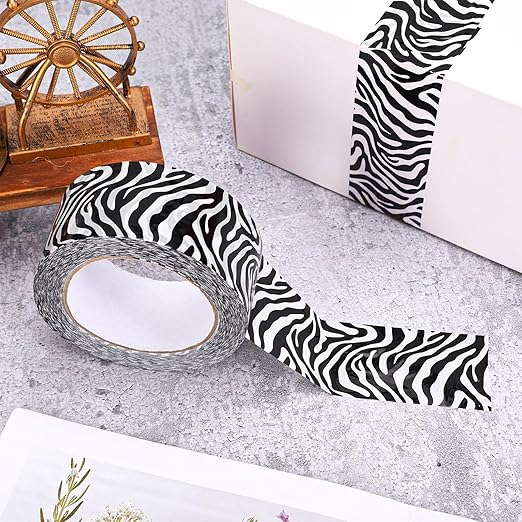Whaline 109 Yard Zebra Packing Tape Gift Wrapping Tape Black White Zig-Zag Zebra Pattern Tapes for Small Business DIY Crafts Box Carton Decor