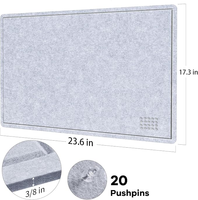 Felt Bulletin Board 24x18 inches, Decorative Pin Board for Home & Office | Cork Board Alternative for Wall with Push Pins, Display Mood Board for Photos, Notes & Reminders
