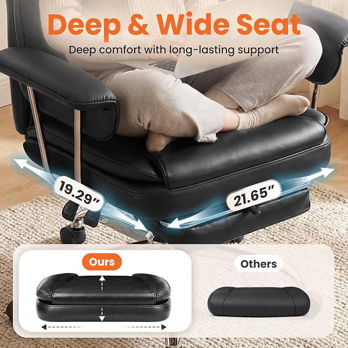 NEO CHAIR Big & Tall Leather Office Chair, High Back, Lumbar Support, Black | Gaming Chair for Adults and Computer Use, Reclining Office Chair with Foot Rest, Massage, Comfy Design and Heavy Duty Support