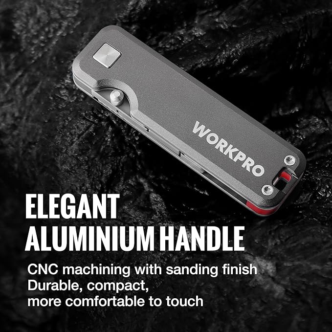 WORKPRO Premium Titanium Utility Knife, CNC Unibody, Lightweight Aluminium Handle Folding Box Cutter, Quick Change Blade Razor Knife,Ideal Gifts for Men Women, with 10 Extra Blades
