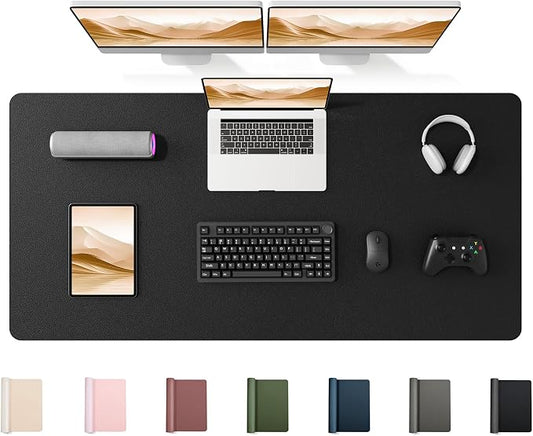 YSAGi 55" x 24" Large PU Leather Desk Mat for Keyboard and Mouse - Waterproof Non-Slip Desk Pad Protector for Office, Home, Writing Desk, Black