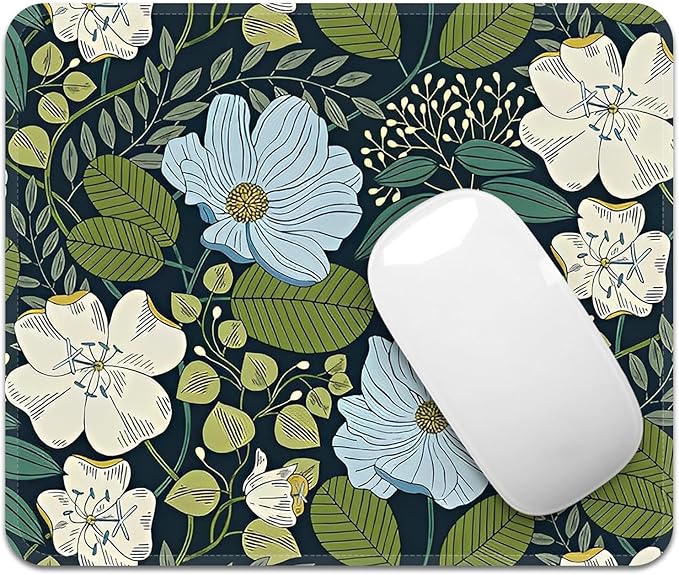 Mouse Pad with Stitched Edges - Cute Floral Mousepad Set for Women, 9.25 x 7.75 inch Washable Desk Pad, Non-Slip Rubber Base, Office Home Laptop Accessories - Olive Floral-2 Pack