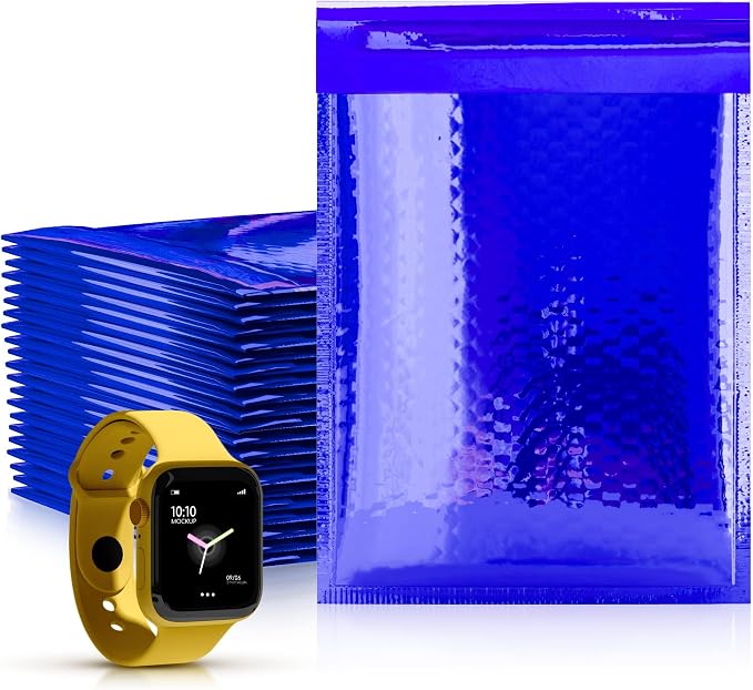 Glamour Metallic Bubble Mailers 8.5 x 11 Inches Blue, 200 Pack Padded Envelopes for Shipping, Mailing, Packaging Protection