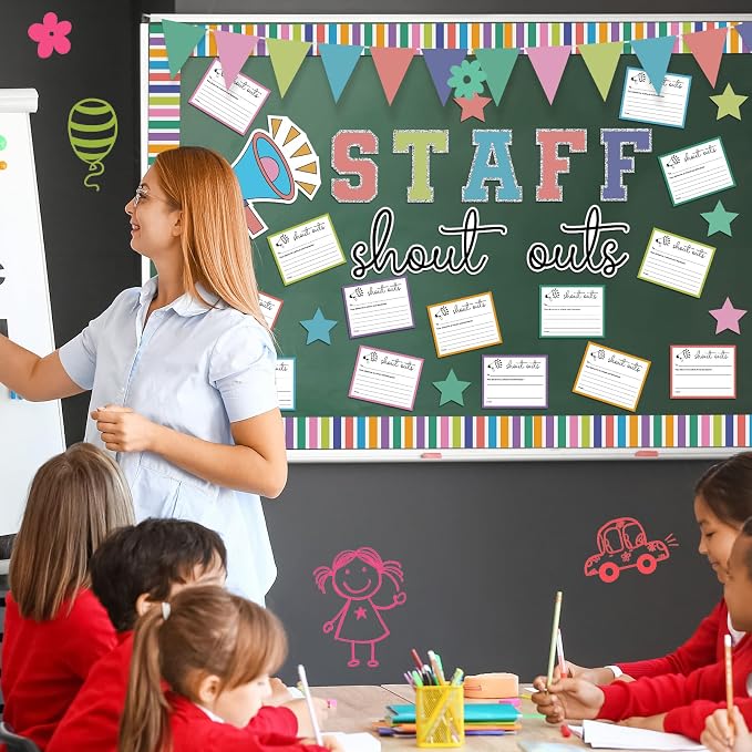 Mooliwe Staff Shout Out Bulletin Board Decor Set, Colorful Employee Recognition Bulletin Board Kit with 21 Appreciation Cutouts, for Office School Classroom Wall Door Decor Supplies