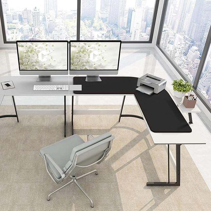 ZORESYN L-Shaped Gaming Desk Mat Mouse pad, Computer Corner Desk Pad, 55" Home Office Writing Desk Pad Protector, Large Waterproof PU Leather Corner Mousepad - Black, (140+137) x40cm