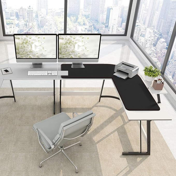 ZORESYN L-Shaped Gaming Desk Mat Mouse pad, Computer Corner Desk Pad, 47" Home Office Writing Desk Pad Protector, Large Waterproof PU Leather Corner Mousepad - Black, (120+120) x40cm