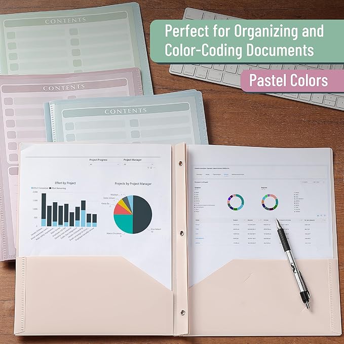 Mr. Pen- Plastic Folders with Pockets and Prongs, 20 Pack, Letter Size, Assorted Pastel Colors, Flexible Plastic Folders with Prongs, Clear Front Pocket, Card Slot & Color-Coded Cover Papers