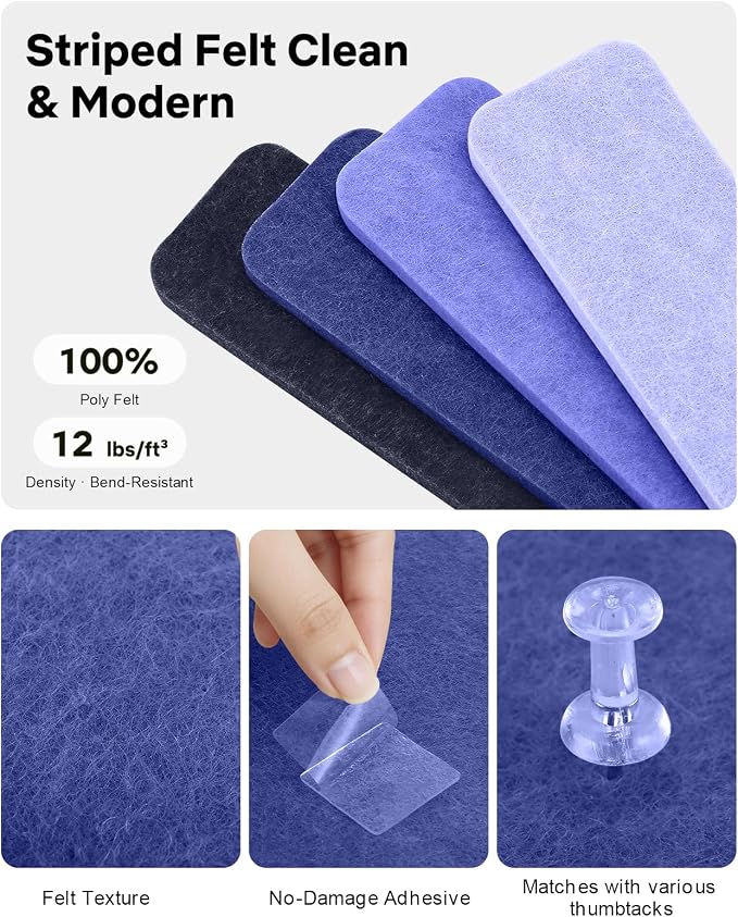 Small Cork Bulletin Board Tiles, Felt Wall Decor and Office Desk Accessories for Vision, Message Center, Picture and Prayer Board, Dorm, Room, Home Office Essentials and Organization(Denim Mist)