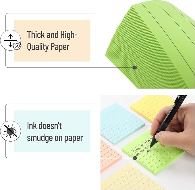 Mr. Pen- Lined Sticky Notes 3x3, 6 Pads, 45 Sheet/Pads, Pastel Colors, Sticky Notes with Lines, Stocky Notes for Bible Journaling